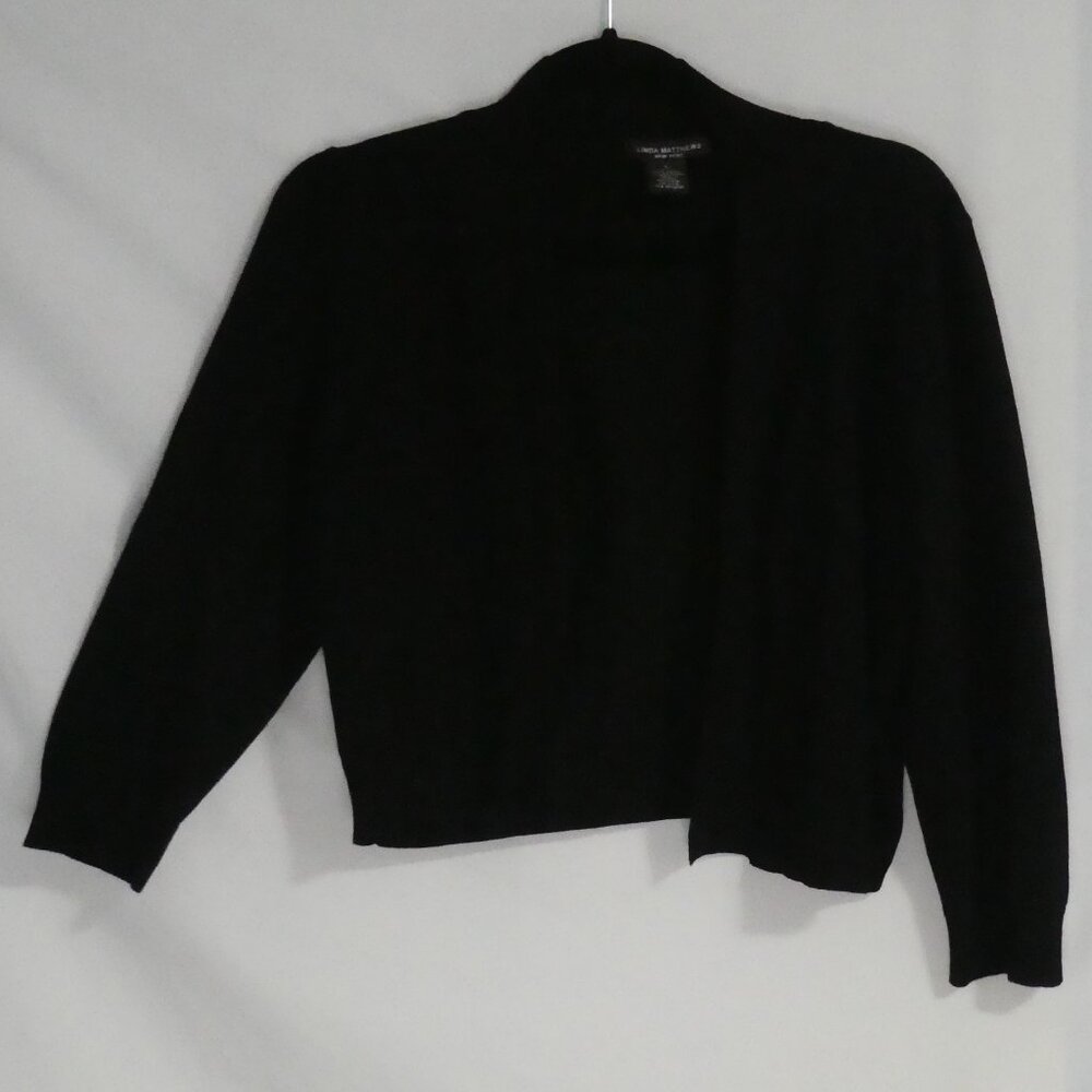 LINDA MATTHEWS NEW YORK | large | Black Open Front Lightweight Knit Cardigan